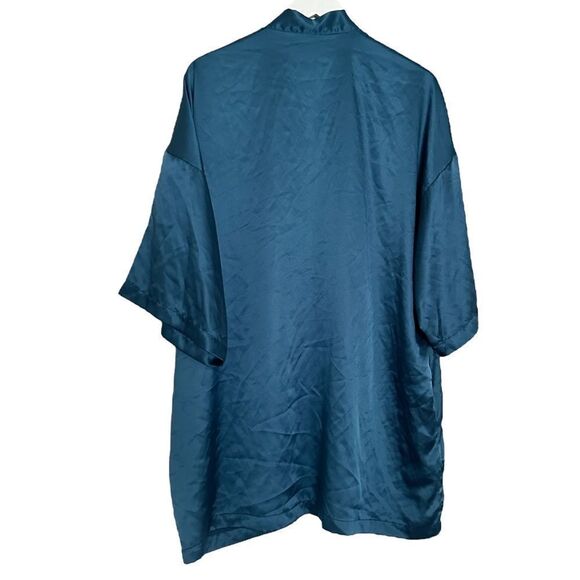 Victoria Secret Royal Dark Blue Satin Mini Sexy Flowy Robe - Picture 2 of 7